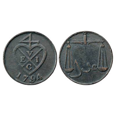 Bombay Presidency, Copper 2 Pice (8 Reas) 1794, 12.81g. Obv: U.E.I.Co Bale Mark. Rev: Scal