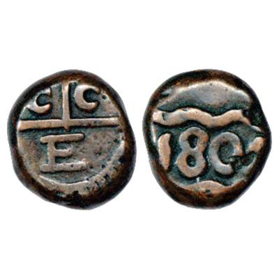 Madras Presidency, Copper Dudu (10 cash), Second Issue (1755-1807 AD), AD 1805, 6.01g. Obv