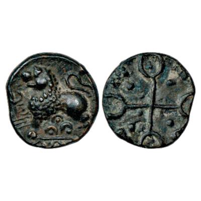 Satavahanas, attributed to Siri Satakani (100-50 BC), arsenical Copper Coin lion type from
