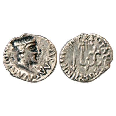 Western Kshatrapas, Kshaharata house, Silver Drachm, Nahapana, MAC 2682-2684, 2.20g. Obv: 