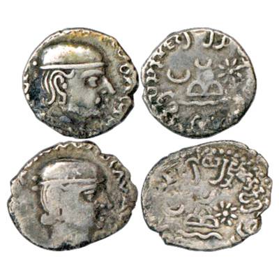 Western Kshatrapas, Karddamaka house, Silver Drachms (2), Damajadashri I as Mahakshatrapa,
