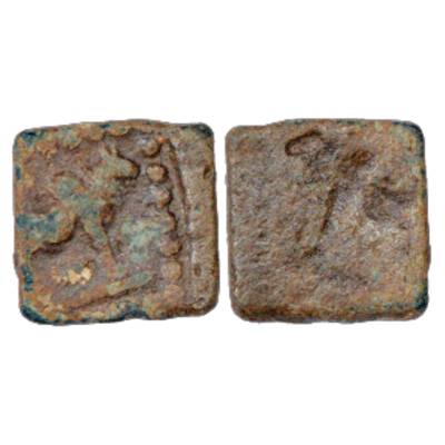 Western Kshatrapas, Lead brockage (Lakhi) Coin of Swami Rudrasena III, 2.14g. Fine+, Very 