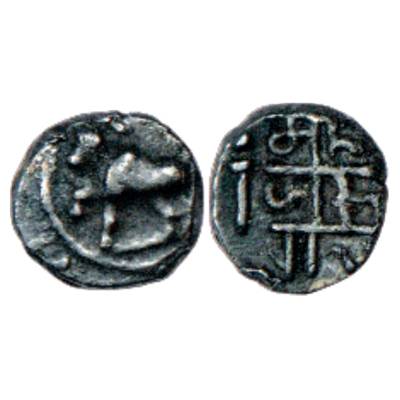 Vijayanagar Empire, Mallikarjuna (1447-1465 AD), Silver Tara, 0.29g. Obv: A humped bull to