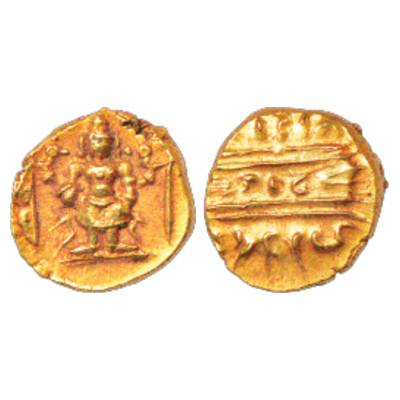 Vijayanagar Kingdom, Venkataraya II or III, Gold ½ Varaha, Girijapati 392-395, 1.70g. Obv: