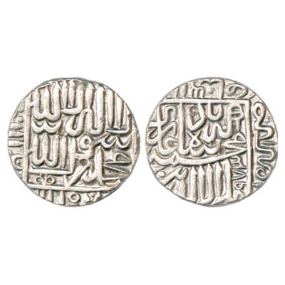 Akbar (1556-1605 AD), Silver Rupee, Karrah Mint, in right quadrant, AH 973. Very Fine+, Ve