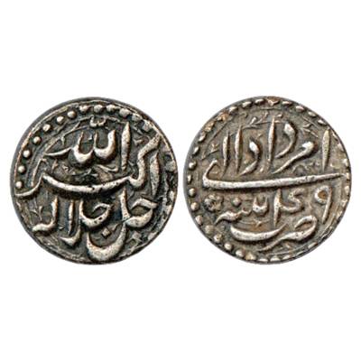 Akbar (1556-1605 AD), Silver Rupee, Patna Mint, Amardad 49, KM 93.14. Partly dotted border