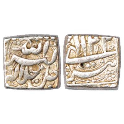 Akbar (1556-1605 AD), Silver Square Rupee, 'mintless' type, Tir 4(4), KM 90.1. Very Fine, 