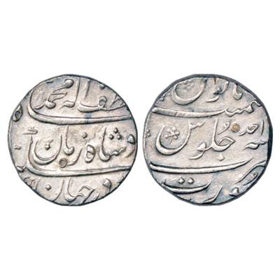 Muhammad Shah (1719-1748 AD), Silver Rupee, Surat Mint, 'Ba-Luft-Ullah Badshah-i-Zaman' ty