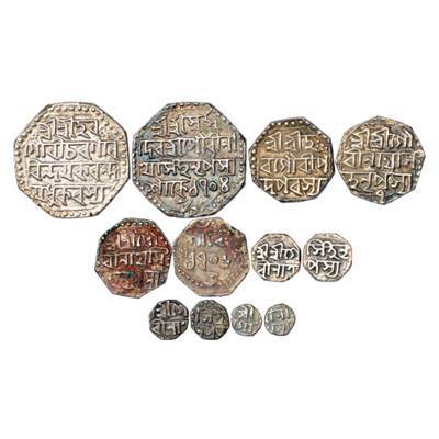 Assam, Gaurinatha Simha (1780-1796 AD), Set of 6 Silver Coins, Rupee, SE 1704, ½ Rupee, ND