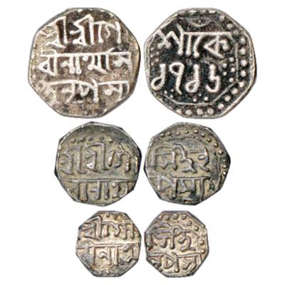 Assam, Gaurinatha Simha (1780-1796 AD), Set of 3 Silver Coins, ¼ Rupee, SE 1716, 1/8 Rupee