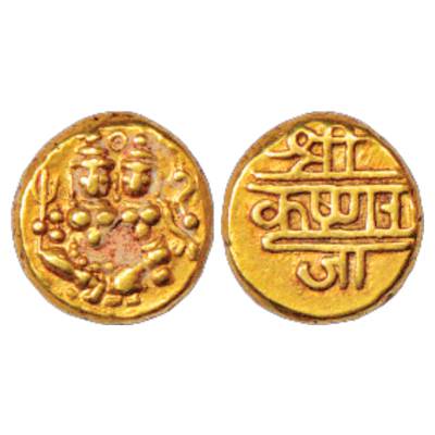 Mysore, Krishnaraja Wodeyar III (1799-1868 AD), Gold Pagoda, 3.41g. Obv: Shiva-Parvati sea