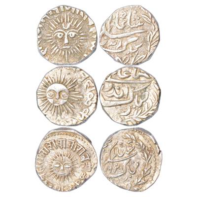 Indore, Shivaji Rao (1886-1903 AD), Silver ½ Rupee (3), Indore Mint, three different type 