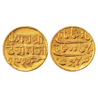 Kutch, Deshalji II (1819-1860 AD), Gold 25 Kori, 4.67g, in the name of Bahadur Shah II, VS