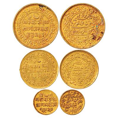 Kutch, Pragmalji II (1861-1875 AD), Set of 3 Coins, Gold 100 Kori VS 1923/1866 AD, 18.75g,