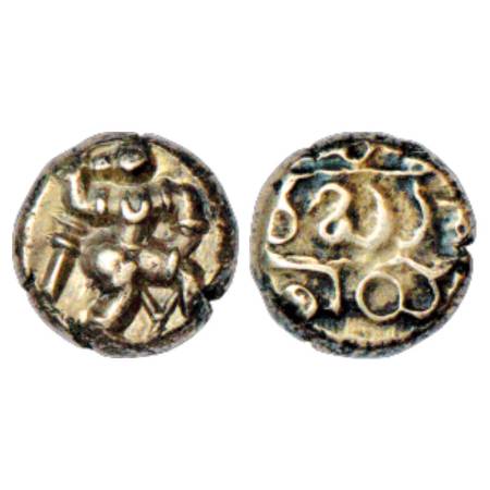 Vijayanagar Kingdom, Bukka I (1344-1377 AD), Base Gold Varaha, 3.36g. Obv: Warrior running