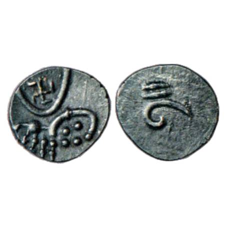 Vijayanagar Empire, Silver Tara attributed to Bukka I (1344-1356/77 AD), 0.28g. Obv: Styli