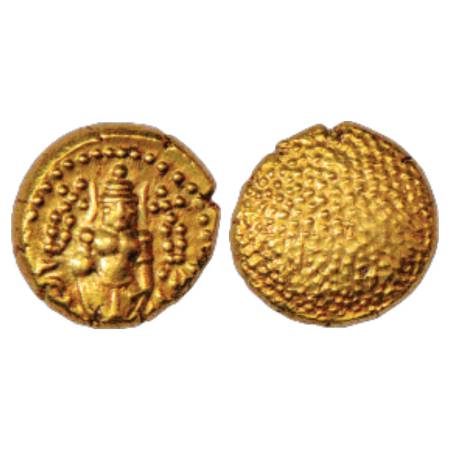 Vijayanagar Empire, anonymous Gold Varaha, copying designs of Venkata Raya III (1630-1642 