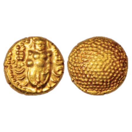 Vijayanagar Empire, anonymous Gold Varaha, copying designs of Venkata Raya III (1630-1642 