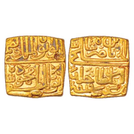 Sultans of Malwa, Mahmud Shah II (1510-1531 AD), Gold Square Tanka, AH 919, 11.12g. Obv: A