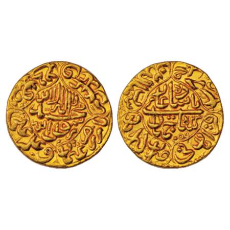 Shah Jahan (1628-1658 AD), Gold Mohur, Akbarabad Mint, AH 1059/RY 23.10.88g. Obv: Kalima w