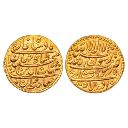 Shah Jahan (1628-1658 AD), Gold Mohur, 10.94g, Surat Mint, Azar, RY 2, KM 255.6. Extremely