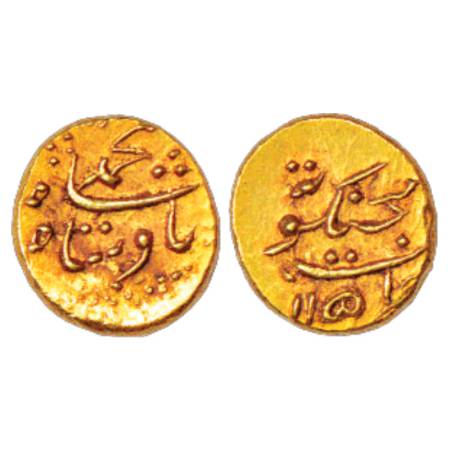 Muhammad Shah (1719-1748 AD), Gold Pagoda, 2.81g, Ganjikot Mint (fully visible), AH 1151, 