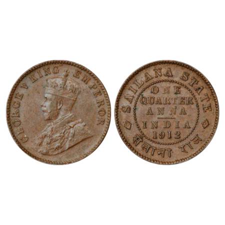 Saliana, Jaswant Singh (1890 - 1919 AD), Copper ¼ Anna, AD 1912, portrait bust of George V