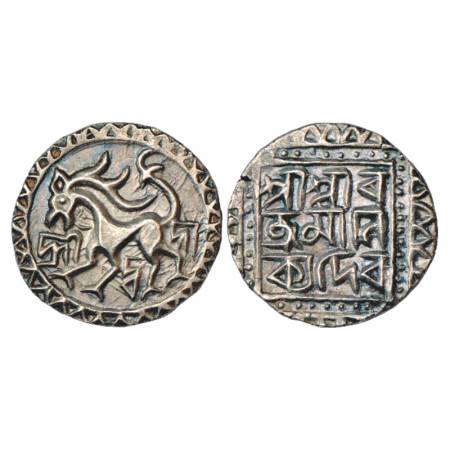 Tripura, Ratna Manikya (1464-1489 AD), Silver Tanka, ND. Obv: Lion facing left, legend Sri