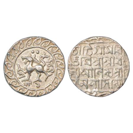 Tripura, Dhanya Manikya (1490-1526 AD), Silver Tanka, SE 1435. Obv: Lion facing left with 