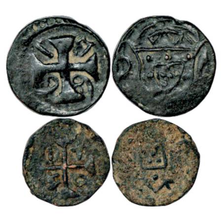 Portuguese India, Goa, Copper Coins (2), ½ Atia, AD 1799, 4.73g, KM 41 and 1/8 Atia, AD 17