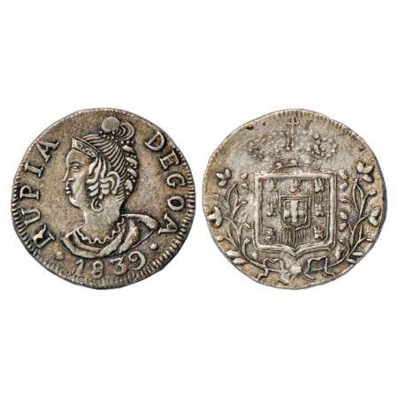 Portuguese India, Goa, D. Maria II (1834-1853 AD), Silver Rupia, AD 1839, 10.98g. Obv: Por