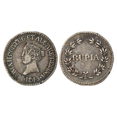 Portuguese India, Goa, D. Maria II (1834-1853 AD), Silver Rupia, AD 1845, 10.86g. Obv: Por