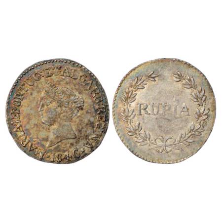 Portuguese India, Goa, D. Maria II (1834-1853 AD), Silver Rupia, AD 1846, 10.98g. Obv: Por