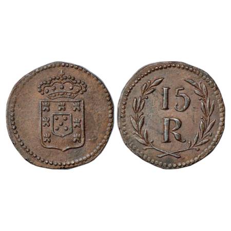Portuguese India, Goa, D. Maria II (1834-1853 AD), Copper 15 Reis, ND, 9.41g. Obv: Crowned