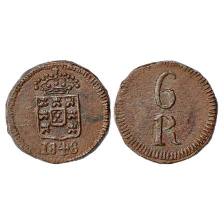 Portuguese India, Goa, D. Maria II (1834-1853 AD), Copper 6 Reis, AD 1848, 4.07g. Obv: Cro