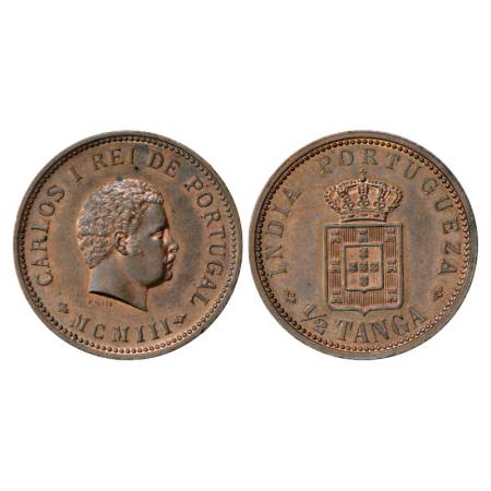 Portuguese India, Portuguese Administration, D. Carlos I (1889-1908 AD), Copper ½ Tanga, N