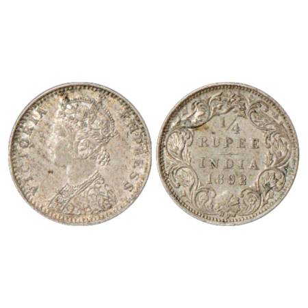 Victoria Empress, Silver ¼ Rupee, 1892, Bombay Mint, C/I/'B' incused, PR 427. Very Fine+, 