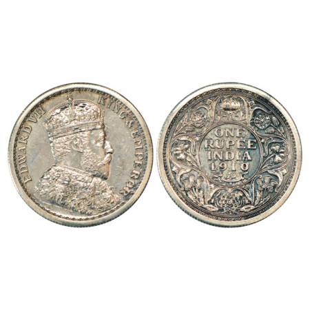Edward VII, Silver Pattern Rupee, 11.58 g, 30.53 mm, milled edge, 1910, Calcutta Mint, Obv