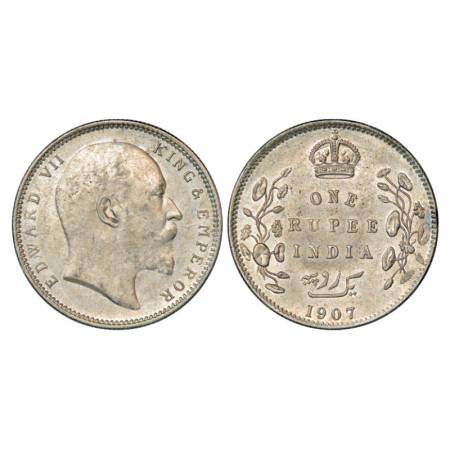 Edward VII, Silver Rupee, 1907, Calcutta Mint, PR 193. Luster, Uncirculated, Scarce.