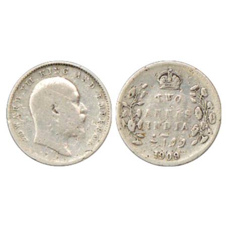 Edward VII, Silver 2 Annas, 1909, Calcutta Mint, PR 562. Numerous marks, Fine, Very Scarce