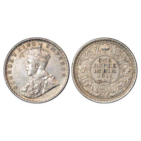 George V, Silver Rupee, 1911, Calcutta Mint, PR 207. Very Fine+, Very Scarce.