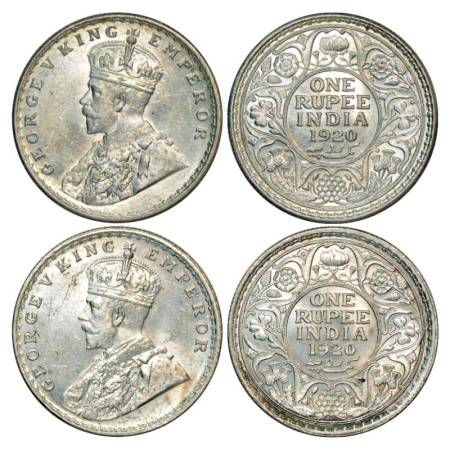 George V, Silver Rupee (2), 1920, 1 x Calcutta Mint, PR 216 and 1 x Bombay Mint, PR 226. (