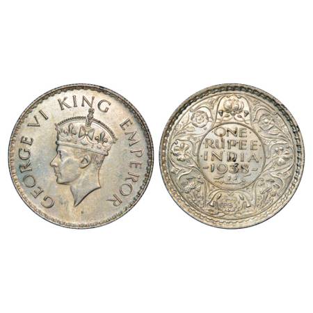 George VI, Silver Rupee, 1938, Bombay Mint, without dot, PR 233. Edge nicks. About Extreme