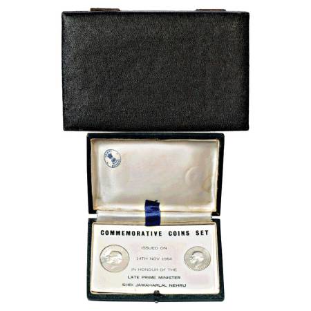 1964, Jawaharlal Nehru, Proof set of 2 Coins, 1 Rupee and 50 Paise (English), Bombay Mint,