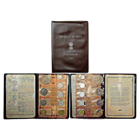 1969, Mahatma Gandhi Centenary, Proof set of 9 Coins, 10 Rupees, 50 Paise, 20 Paise, 10 Pa
