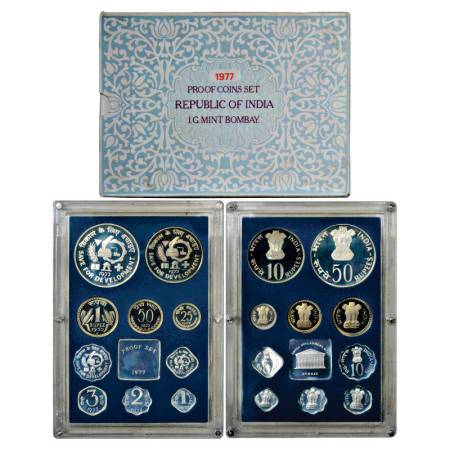 1977, Save For Development, Proof set of 10 Coins, 50 Rupees, 10 Rupees, 1 Rupee, 50 Paise