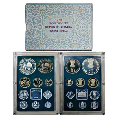 1978, Food & Shelter For All, Proof set of 10 Coins, 50 Rupees, 10 Rupees, 1 Rupee, 50 Pai