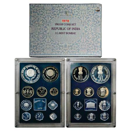 1979, Happy Child Nation's Pride, Proof set of 10 Coins, 50 Rupees, 10 Rupees, 1 Rupee, 50