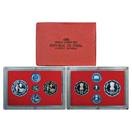 1980, Rural Women's Advancement, Proof set of 4 Coins, 100 Rupees, 10 Rupees, 25 Paise and