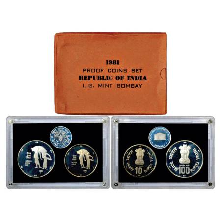 1981, World Food Day, Proof set of 2 Coins, 100 Rupees and 10 Rupees, Bombay Mint, RB 84, 